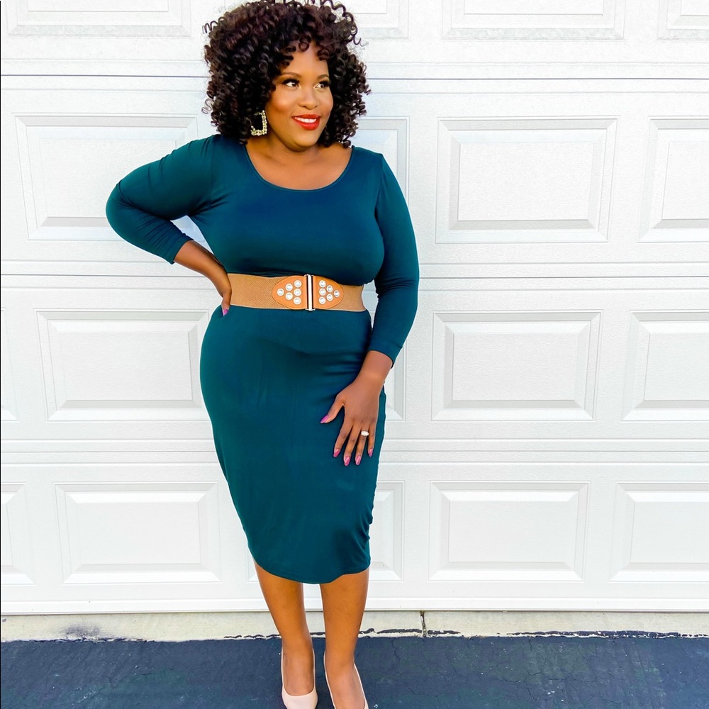 Deep green bodycon midi dress (Plus)